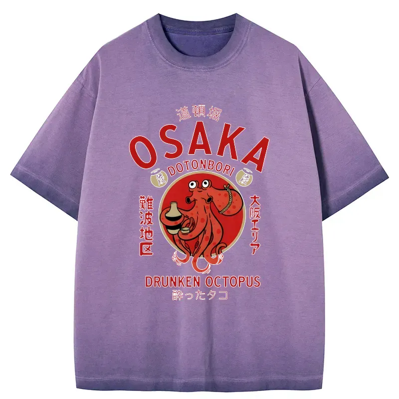 Kyoto-Lion Drunken Octopus Japan Gradient Washed T-Shirt