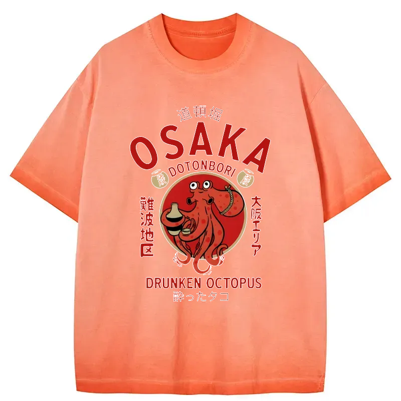 Kyoto-Lion Drunken Octopus Japan Gradient Washed T-Shirt
