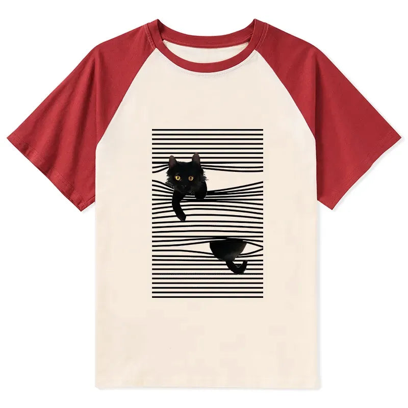 Kyoto-Lion Cat Scratching Curtain Raglan T-shirt