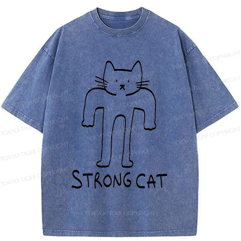 Kyoto-Lion Strong Cat Meme Washed T-Shirt