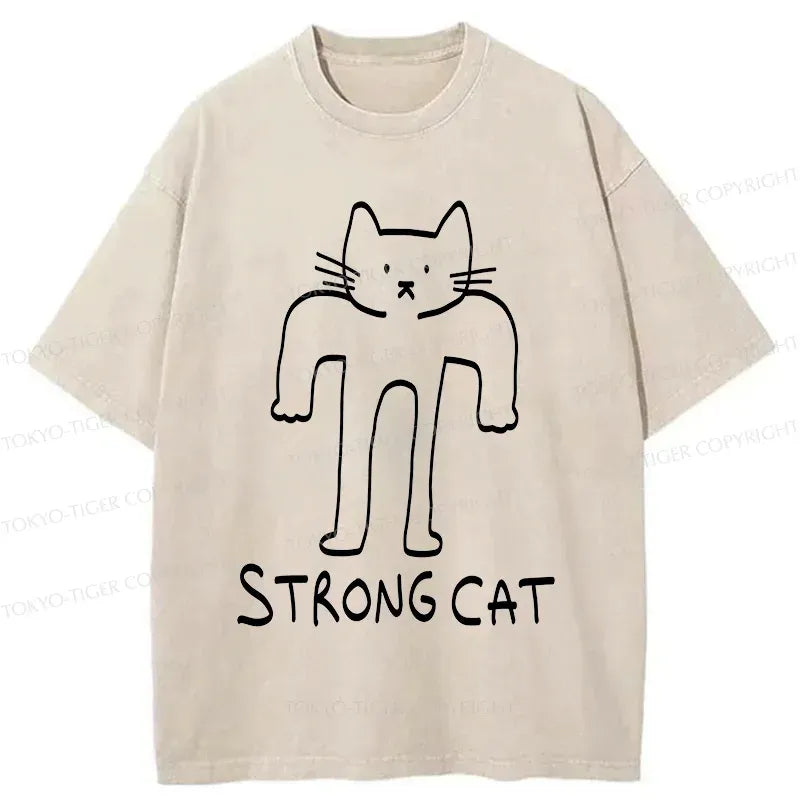 Kyoto-Lion Strong Cat Meme Washed T-Shirt