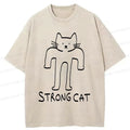 Kyoto-Lion Strong Cat Meme Washed T-Shirt