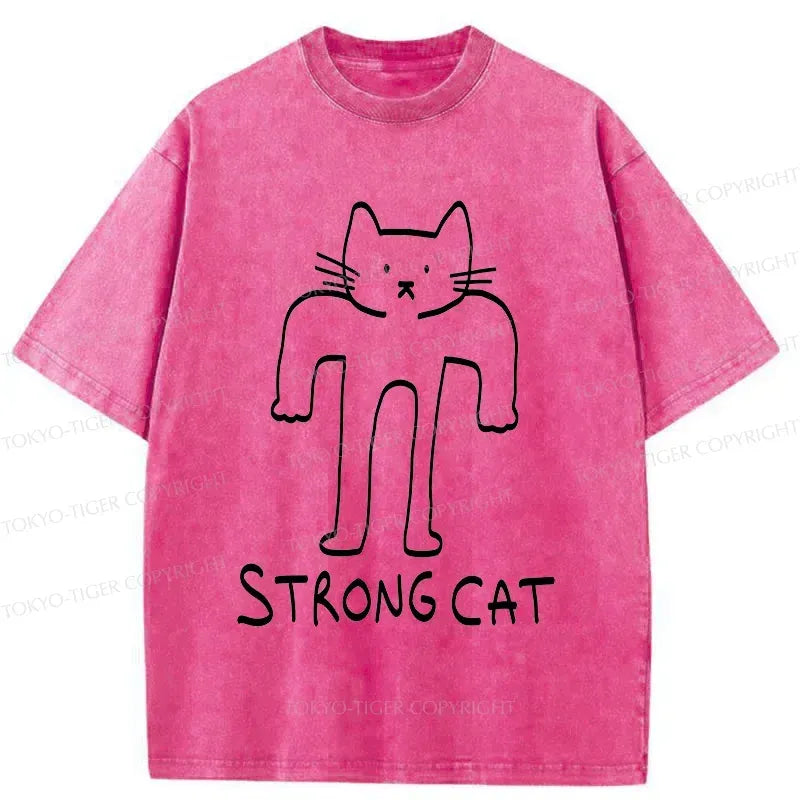 Kyoto-Lion Strong Cat Meme Washed T-Shirt