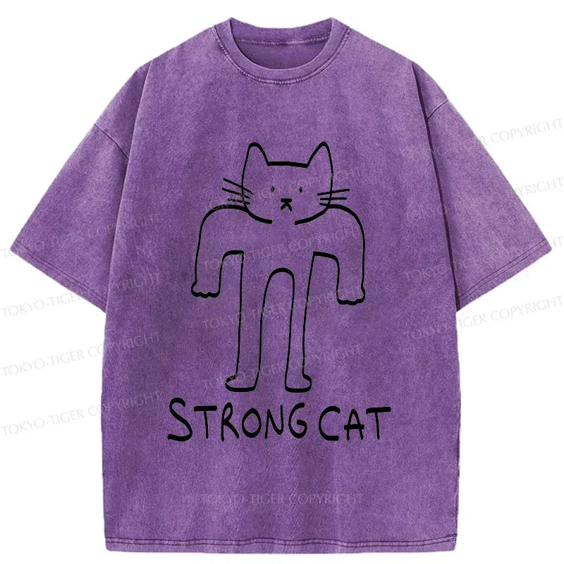 Kyoto-Lion Strong Cat Meme Washed T-Shirt