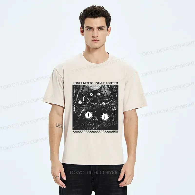 Kyoto-Lion Screaming Black Cats Washed T-Shirt