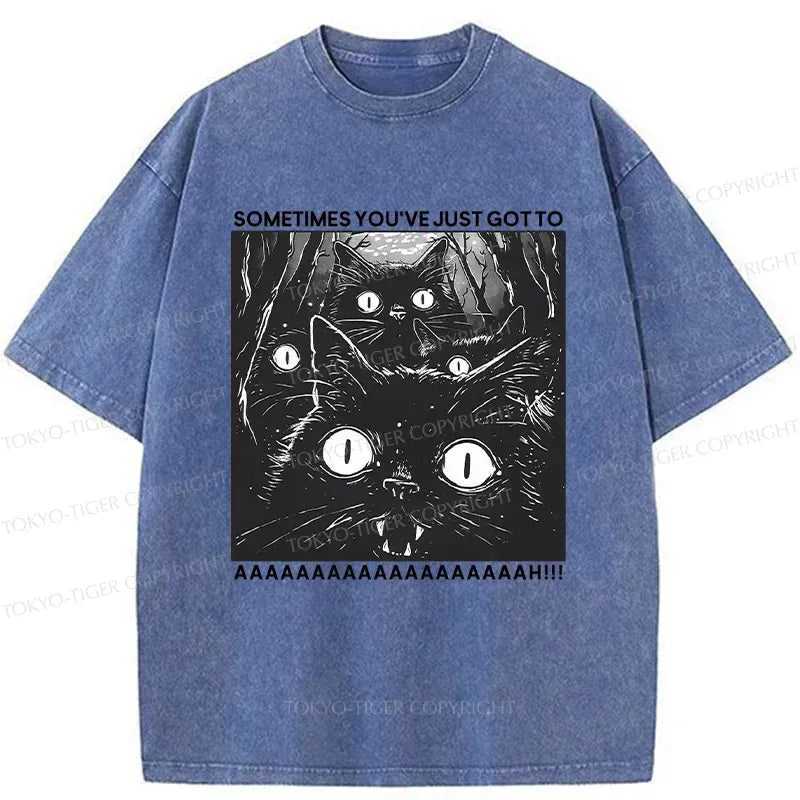 Japanese Black Cat Washed T-Shirt