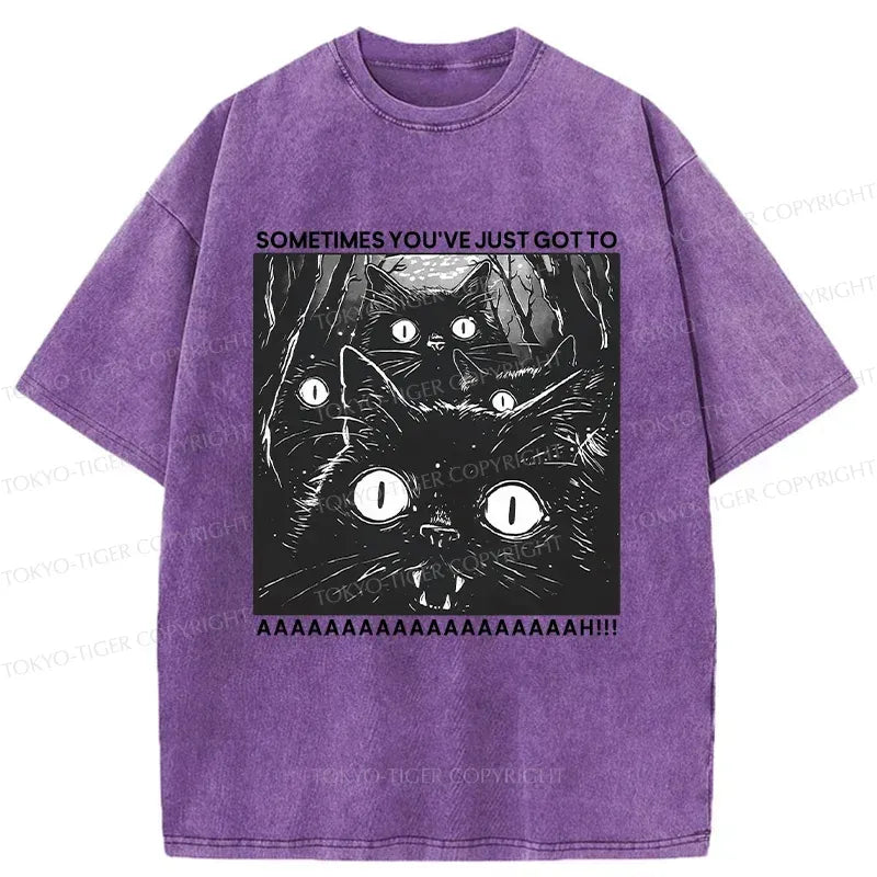 Kyoto-Lion Screaming Black Cats Washed T-Shirt