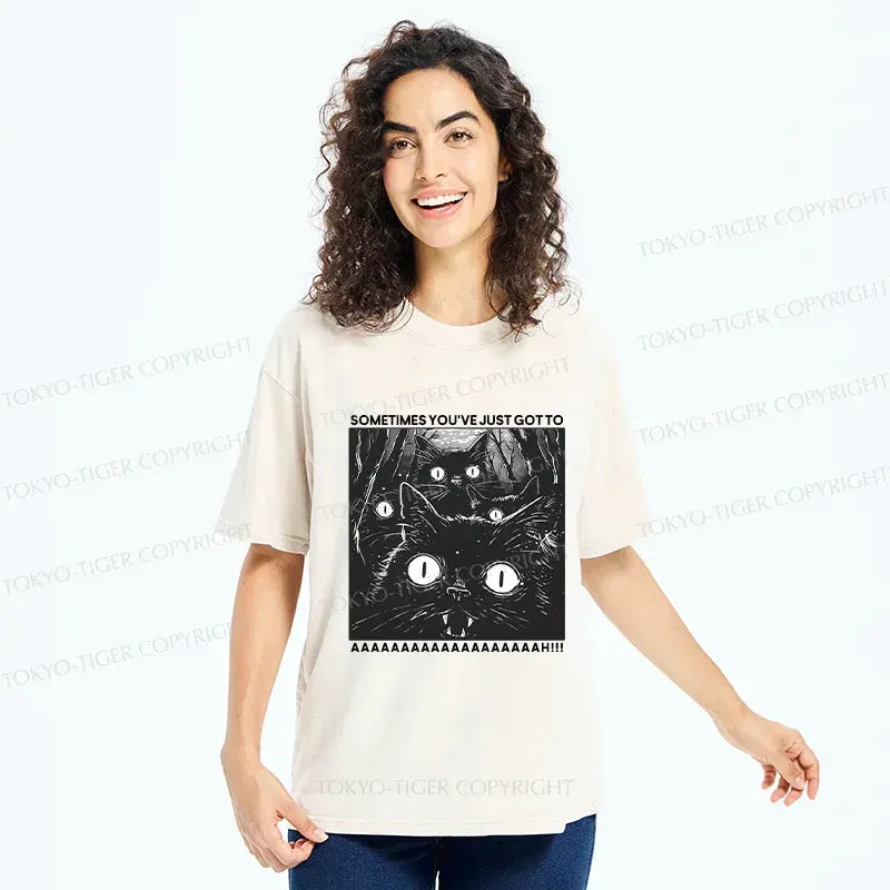 Kyoto-Lion Screaming Black Cats Washed T-Shirt