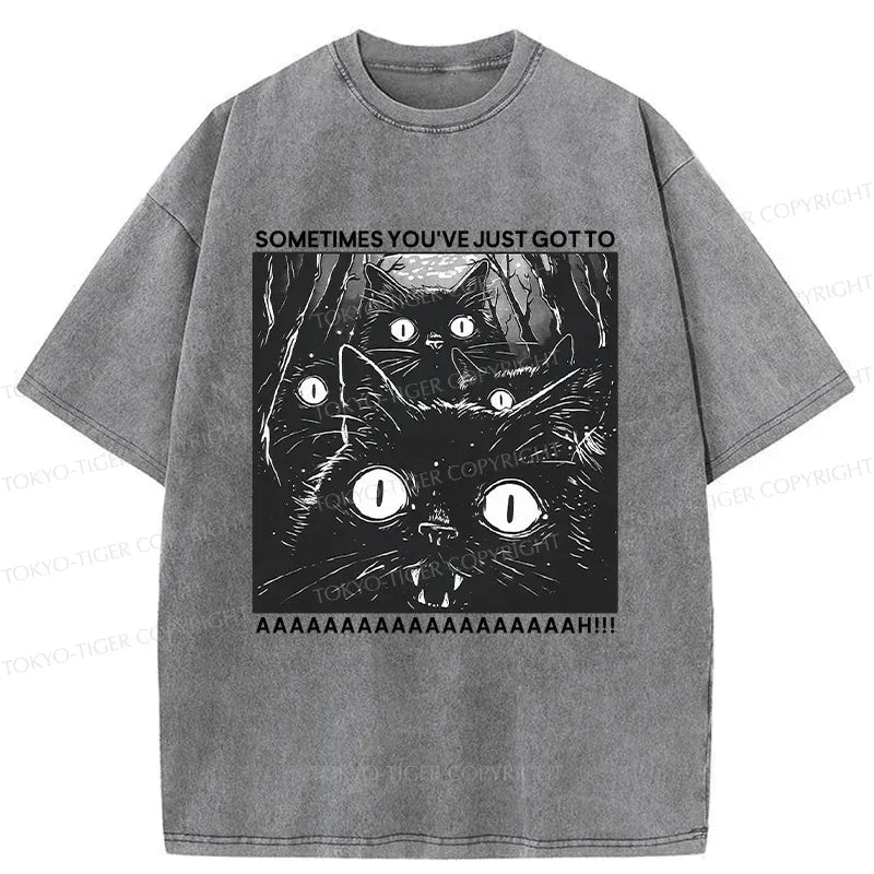 Japanese Black Cat Washed T-Shirt