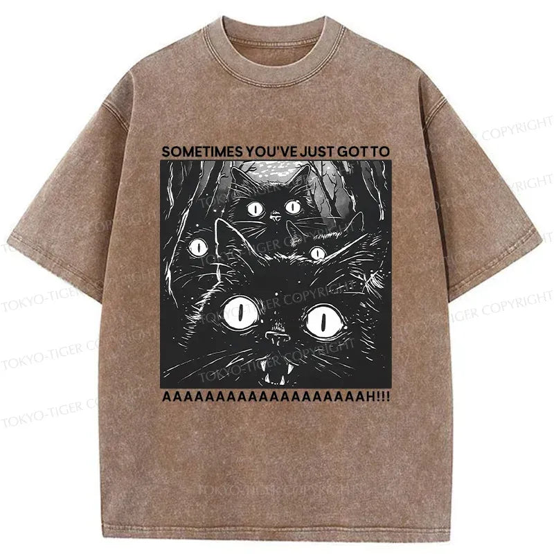 Kyoto-Lion Screaming Black Cats Washed T-Shirt