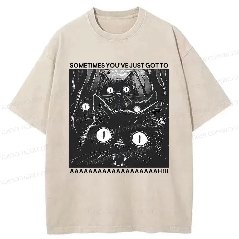 Kyoto-Lion Screaming Black Cats Washed T-Shirt