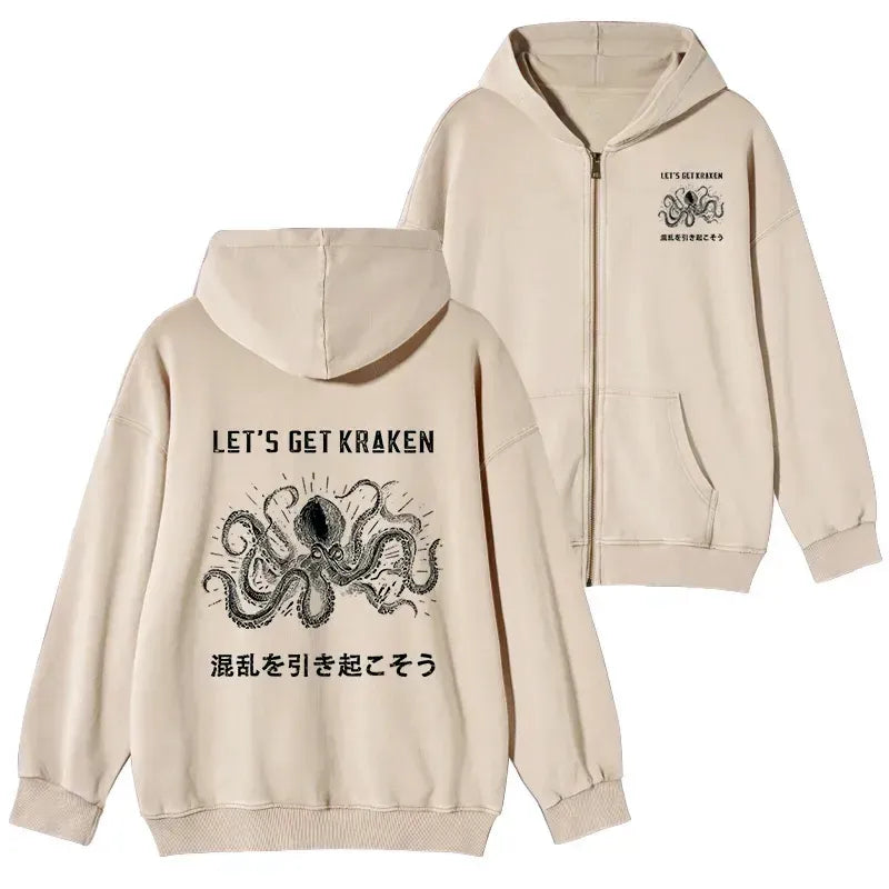 funny octopus zip hoodie for daily wear