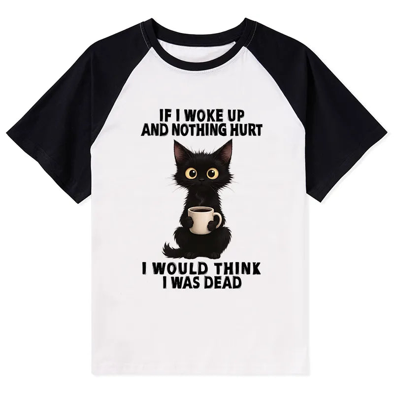 Kyoto-Lion Funny Cute Black Cat And Coffee Meme Raglan T-shirt