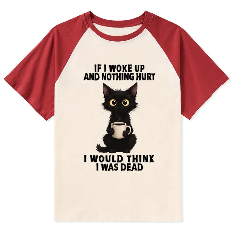 Kyoto-Lion Funny Cute Black Cat And Coffee Meme Raglan T-shirt