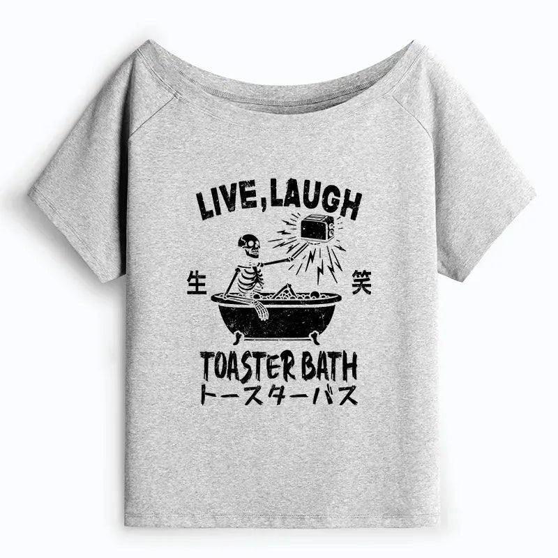 Kyoto-Lion Funny Electric Shock Skeleton Off Shoulder T-Shirt