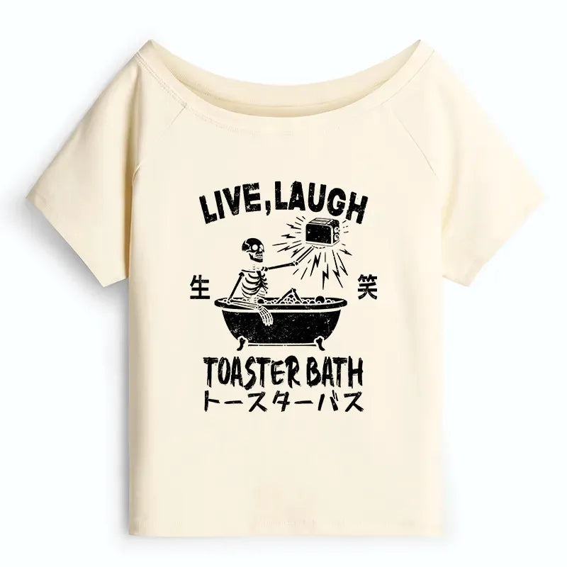 Kyoto-Lion Funny Electric Shock Skeleton Off Shoulder T-Shirt