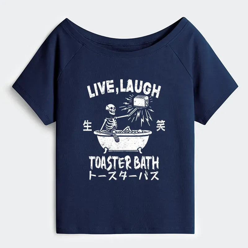 Kyoto-Lion Funny Skeleton Off Shoulder T-Shirt