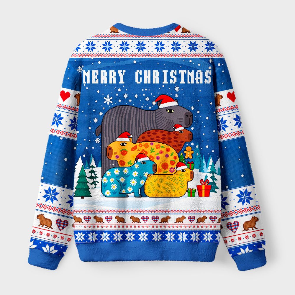 Kyoto-Lion Capybara Funny Holidays Fuzzy Christmas Ugly Sweatshirt