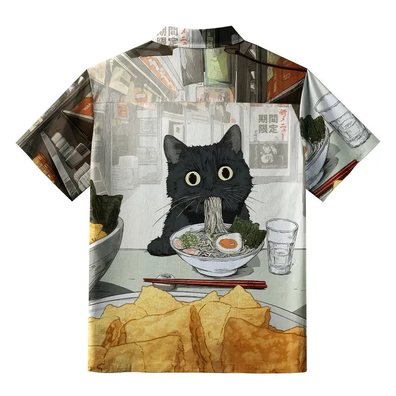 cute cat eating ramen shirt for vacation