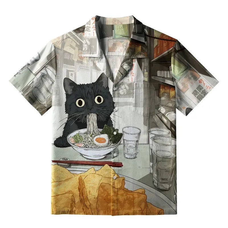 Kyoto style cat shirt for casual wear