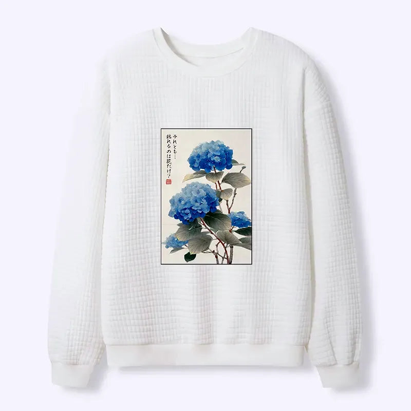 Ukiyo-e Hydrangeas Waffle Sweatshirt for Women