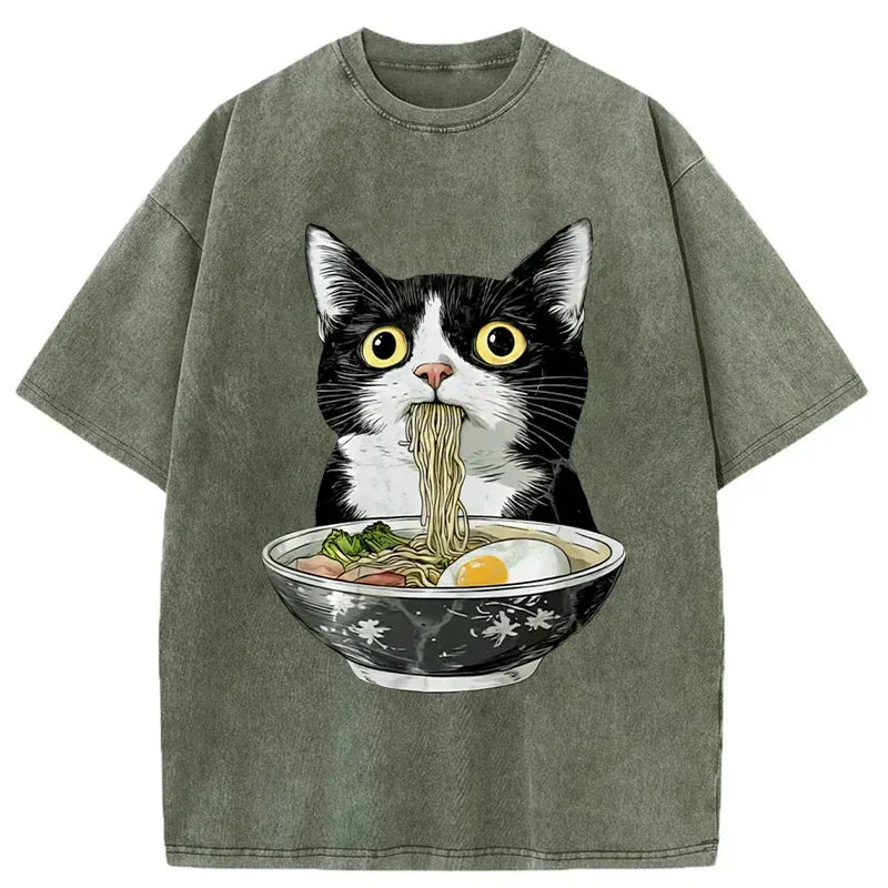 Japanese Cat Ramen T-Shirt for Daily Wear