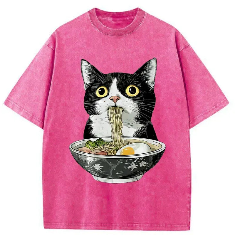 Japanese Cat Ramen T-Shirt for Daily Wear