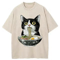 Washed Unisex Cat Ramen T-Shirt for Gift