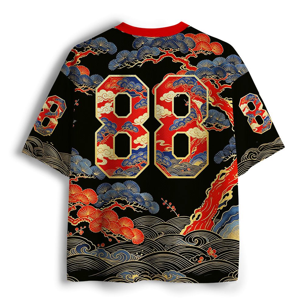 Japanese Crane Print Mesh Jersey for Summer