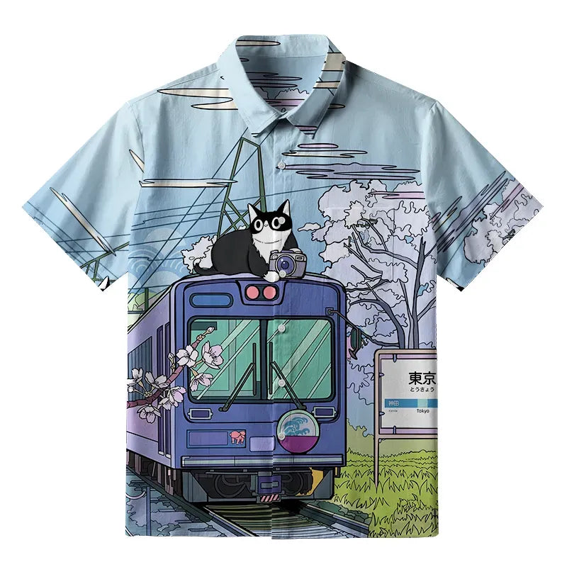 Japanese Black Cat Shirt for Daily Wear