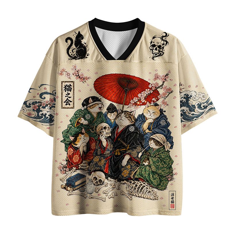 Kyoto-Lion Funny Cat Samurai Gang Mesh Jersey