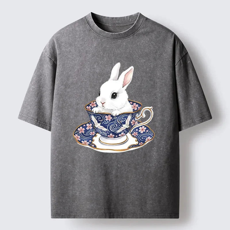 Kyoto-Lion Cute Rabbit Tea Set Washed T-Shirt