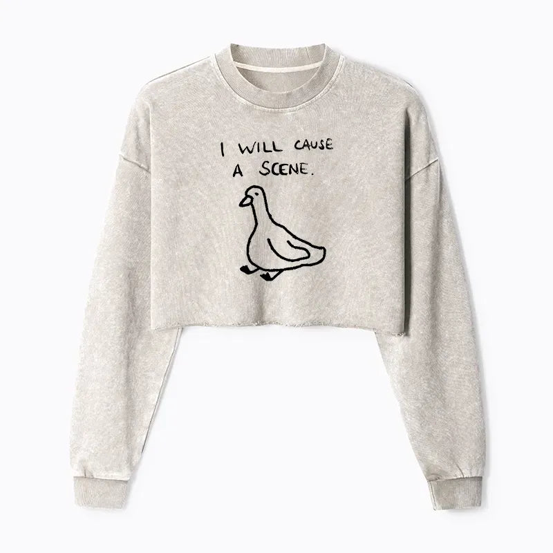 Kyoto-Lion Washed Crop Sweatshirt for Women