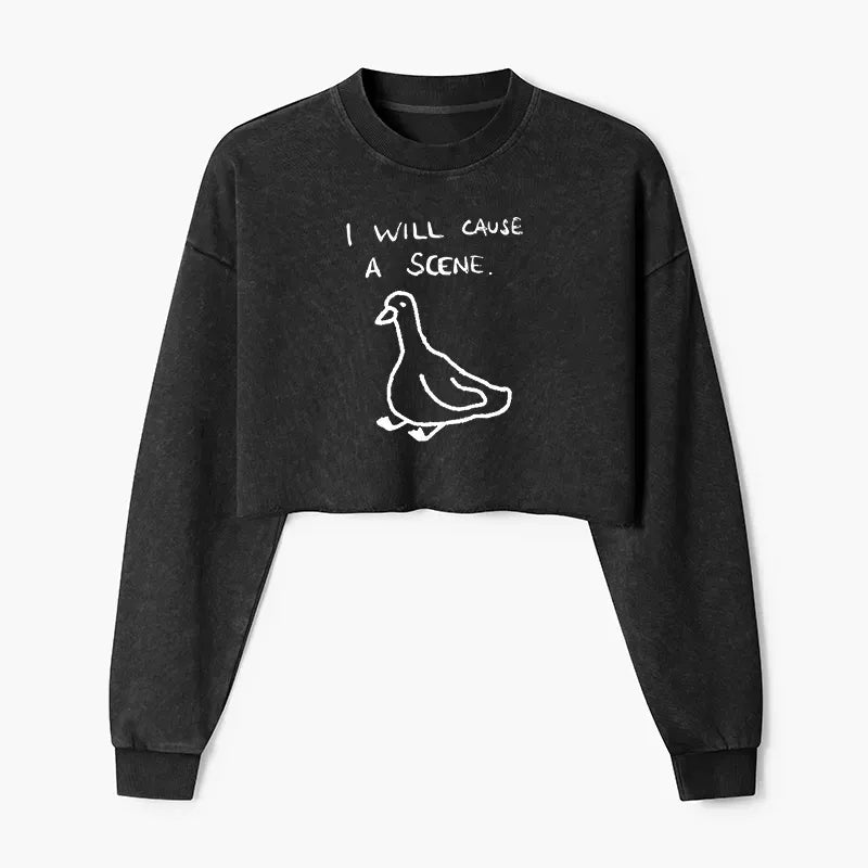 Kyoto-Lion Washed Crop Sweatshirt for Women