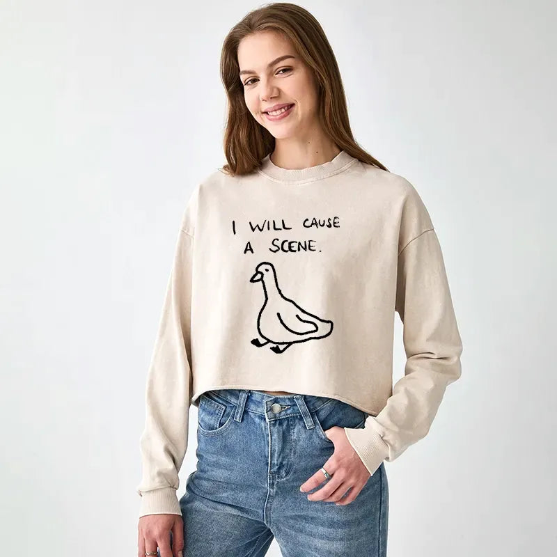 Kyoto-Lion Washed Crop Sweatshirt for Women