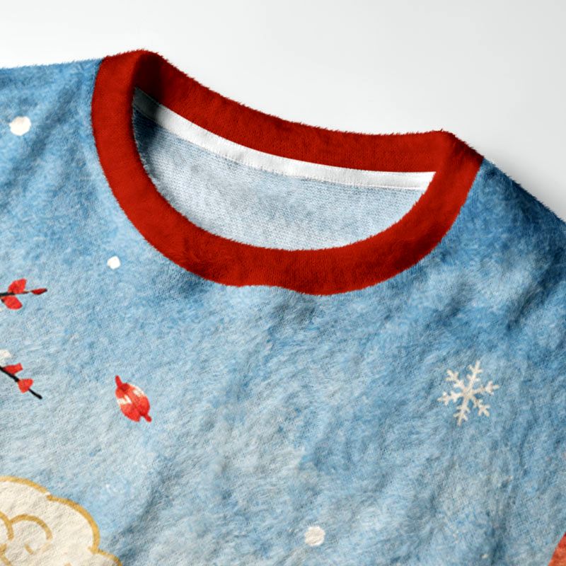 Kyoto-Lion Cat Ride Koi Fuzzy Christmas Ugly Sweatshirt