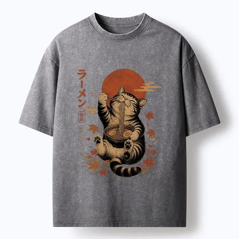 Vintage Japanese Ramen Cat T-Shirt on Sale