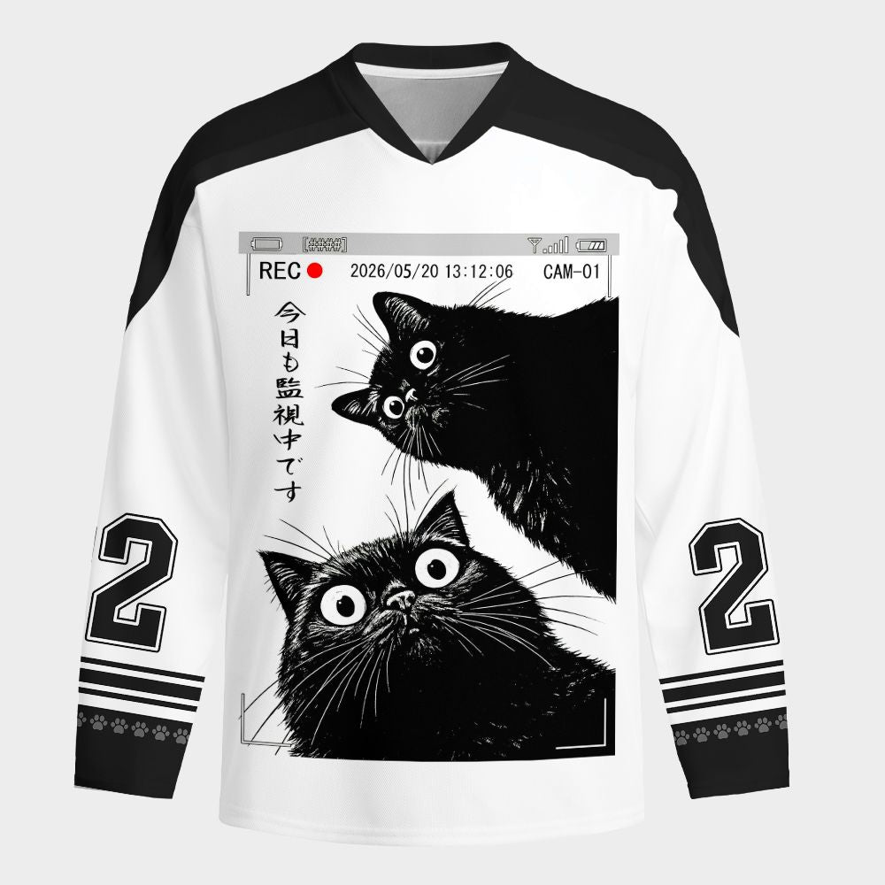 Kyoto-Lion Two Cats Watching You Today Too Long-Sleeve Hockey Jersey