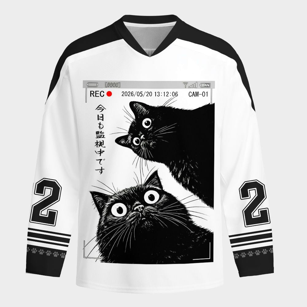 Kyoto-Lion Two Cats Watching You Today Too Long-Sleeve Hockey Jersey