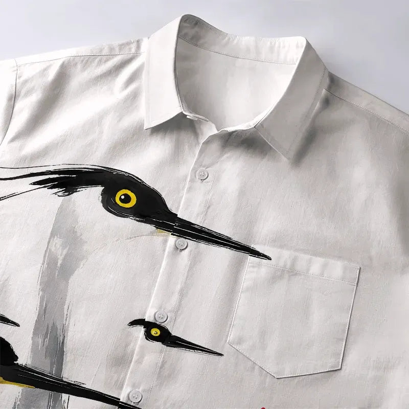 Elegant Egret Button-up Shirt Gift for Him