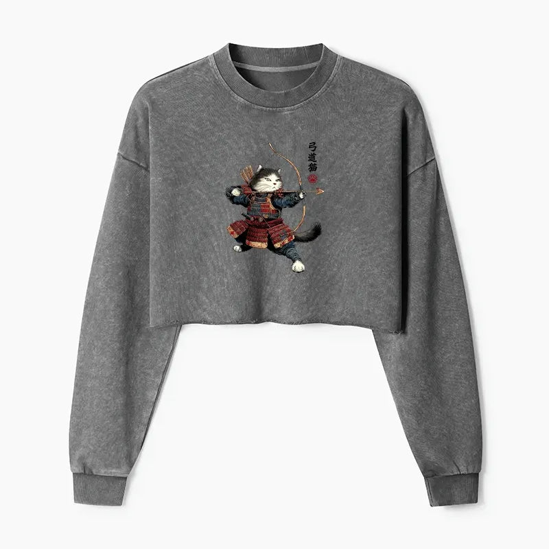 Samurai Cat Crop Sweatshirt for Women
