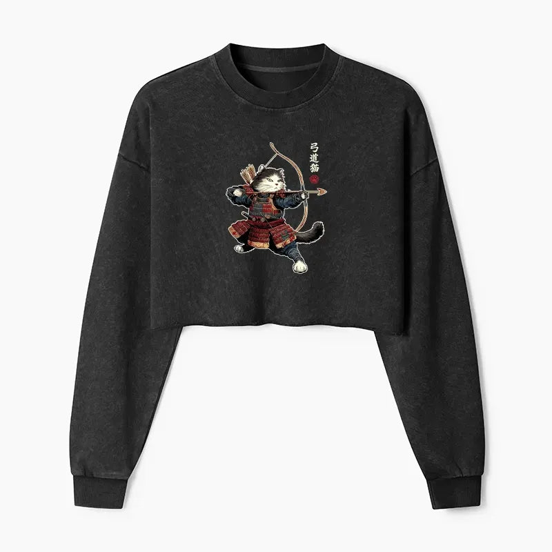 Samurai Cat Crop Sweatshirt for Women