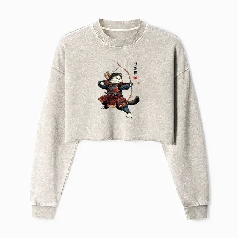 Samurai Cat Crop Sweatshirt for Women