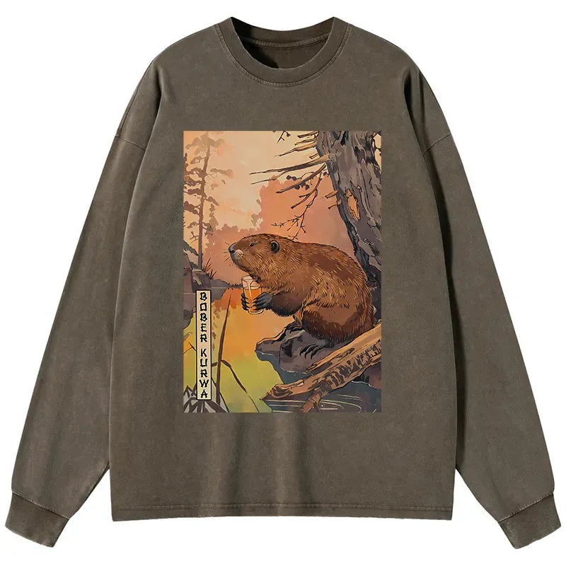 Japanese washed long sleeve t-shirt for daily wear