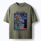japanese cat print washed t-shirt