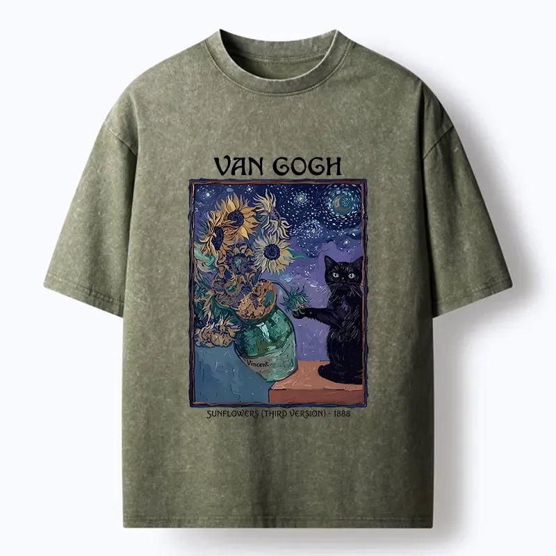 japanese cat print washed t-shirt