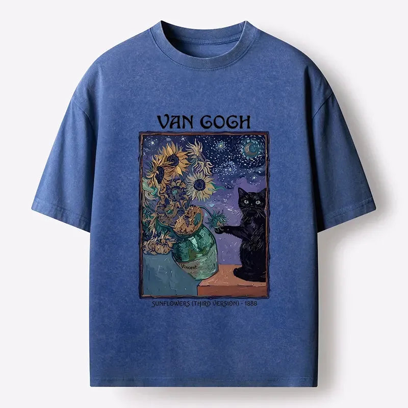 sunflower ukiyo-e cat t-shirt