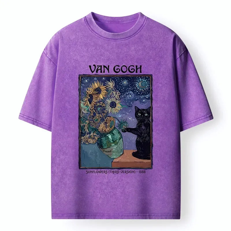 japanese cat print washed t-shirt