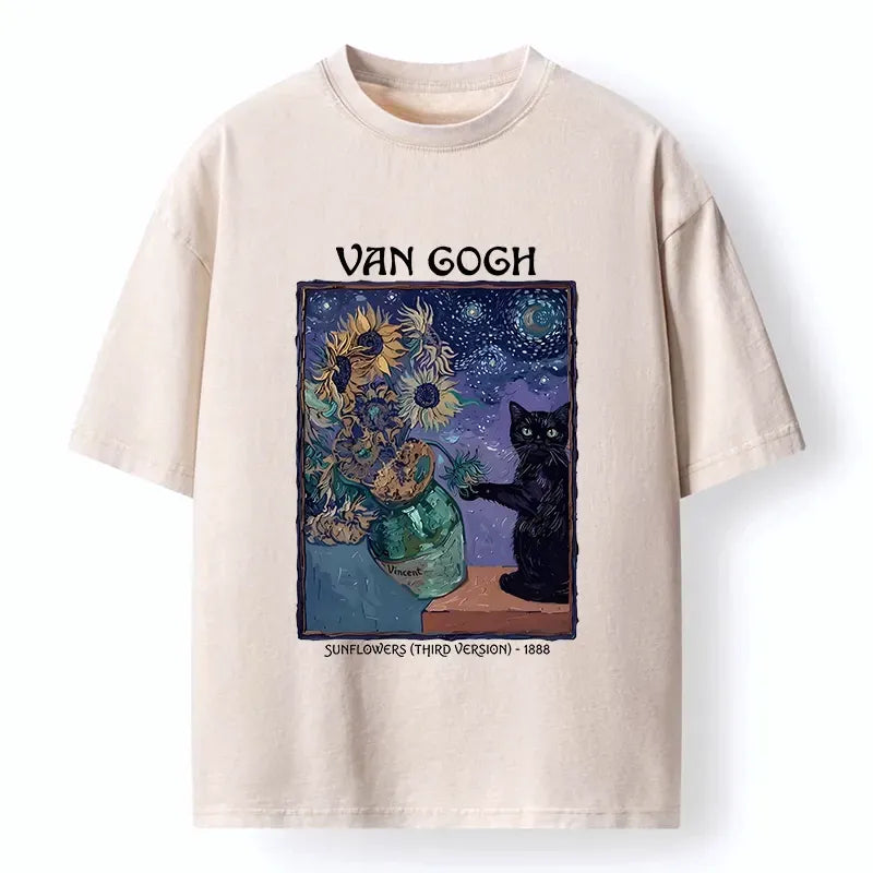 sunflower ukiyo-e cat t-shirt