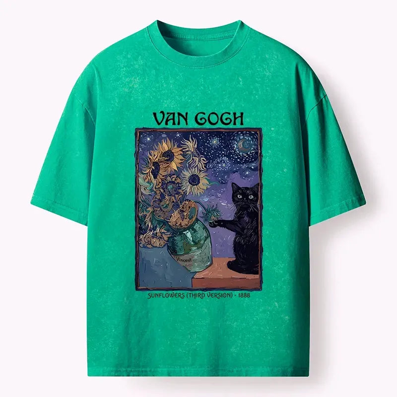japanese starry cat art t-shirt